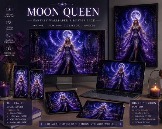 Regina della Luna – Pack Sfondi iPhone | Arte Digitale Fantasy Dea Celestiale