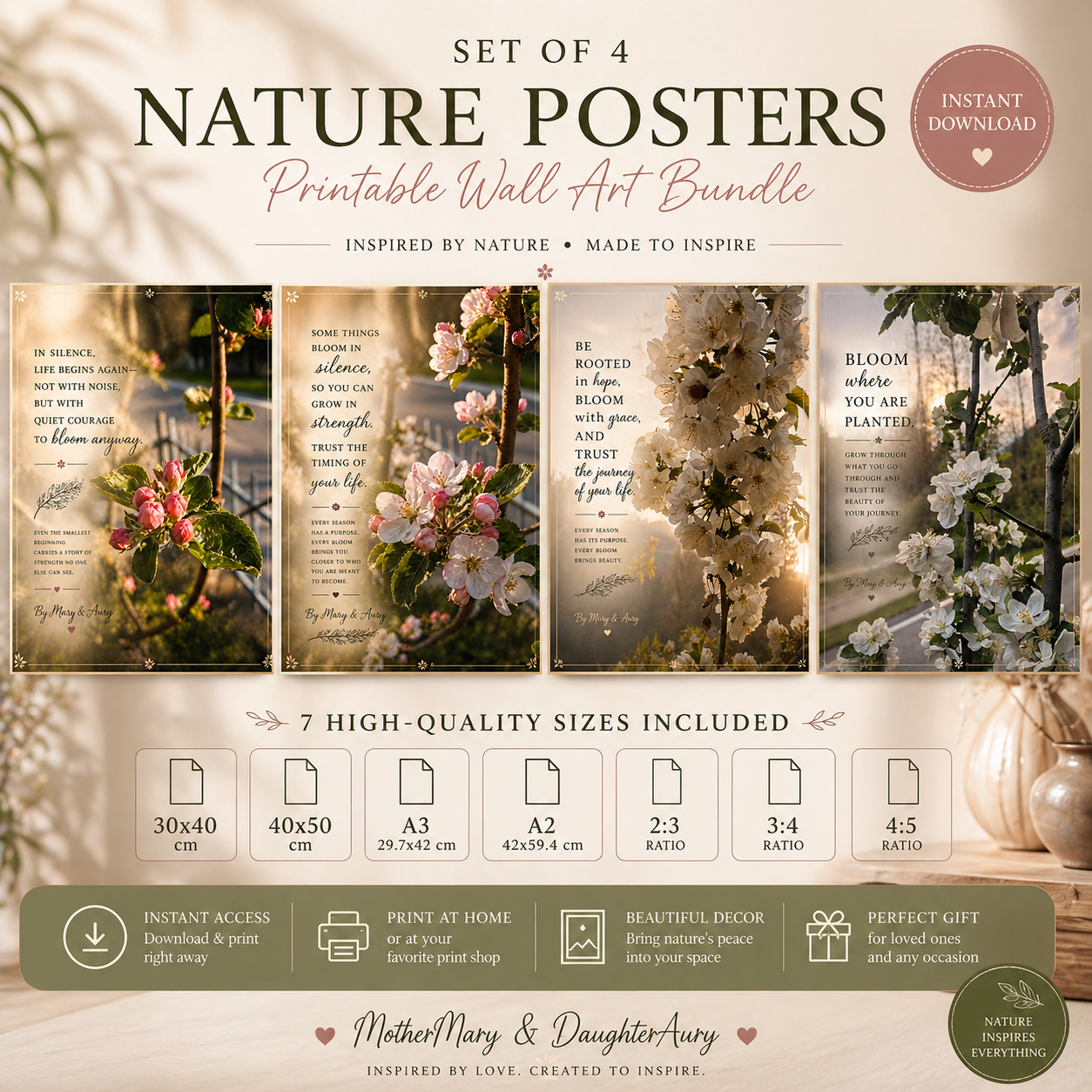 Fiori di Ciliegio – Bundle 4 Design | Set di 4 Poster Stampabili | 28 File | Mary&Aury