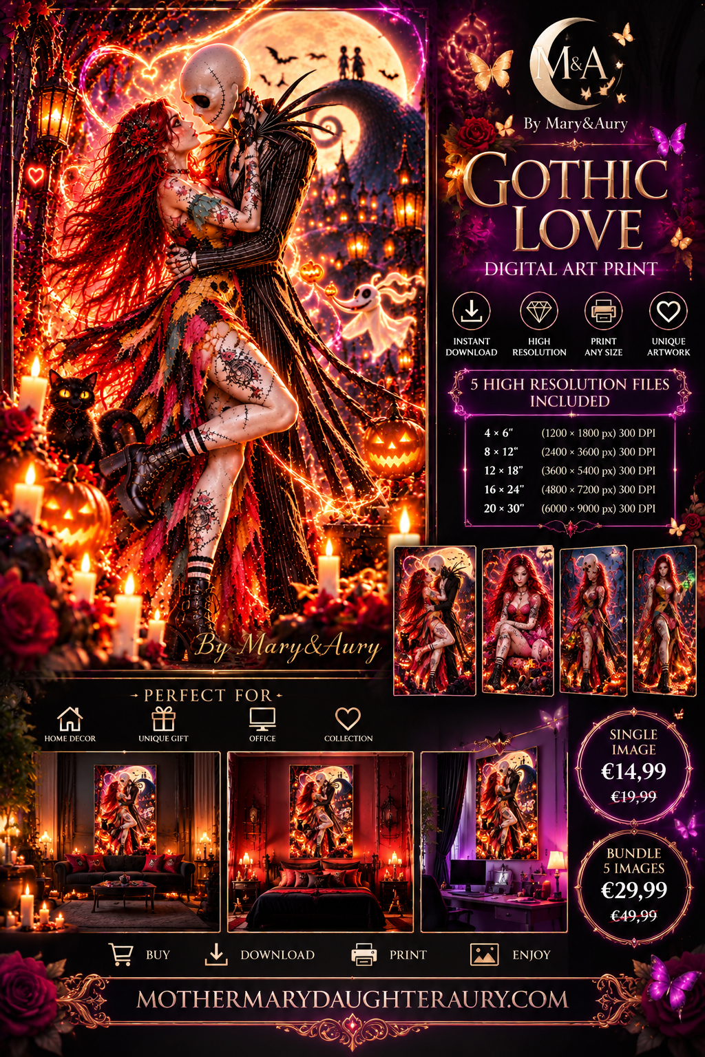 Aury & Jack Skellington – Gothic Halloween Love | Digital Wall Art
