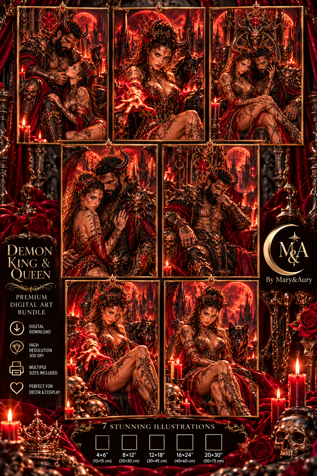Anteprima promozionale delle sette illustrazioni dark fantasy Re e Regina Demoniaci – By Mary&Aury
