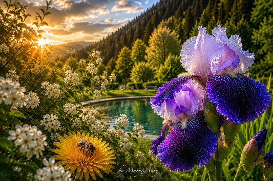 Poster Digitale Natura Tramonto & Iris Viola – Orizzontale | Mary&Aury