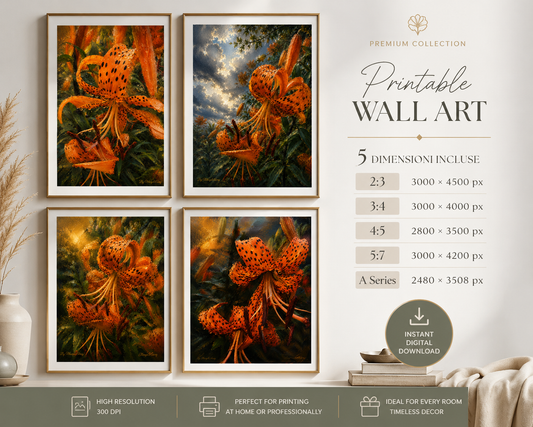 Mockup 4 poster Lilium tigre in cornice dorata