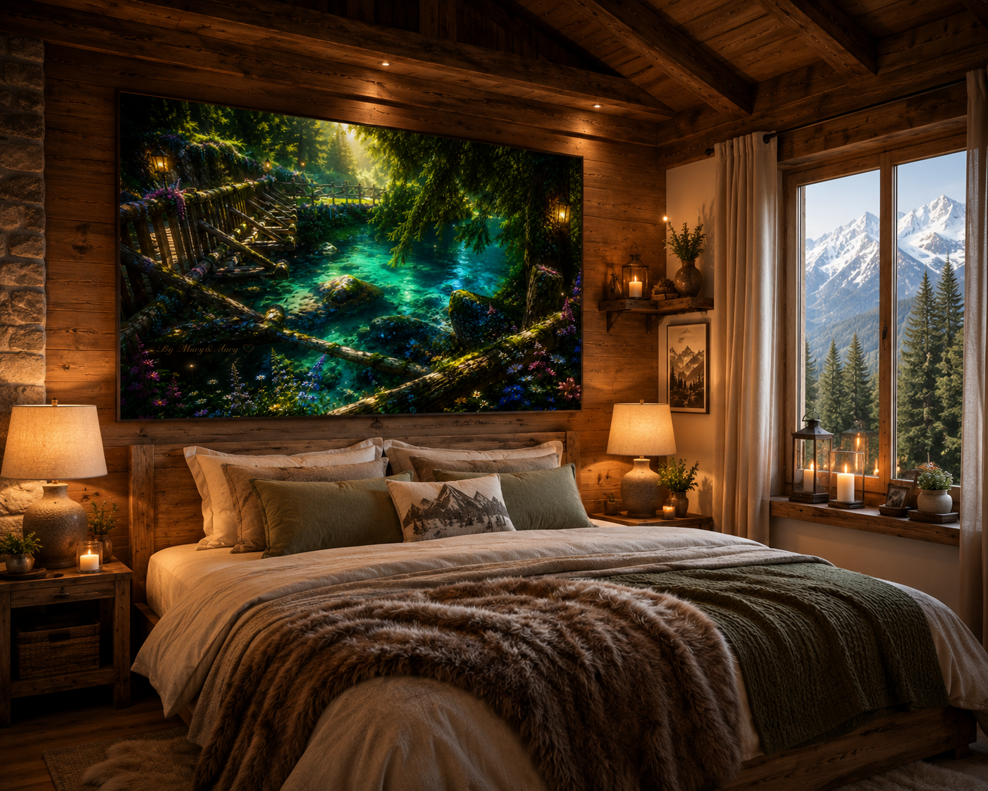 Mockup camera da letto rustica in montagna – By Mary&Aury
