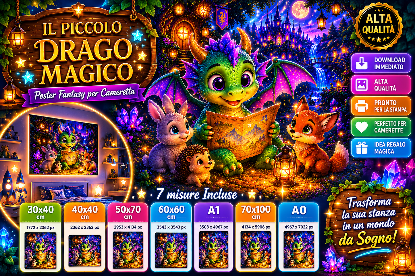 Il Piccolo Drago Magico – Poster Fantasy Cameretta Bambini