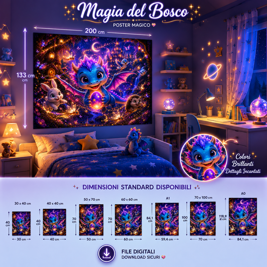 Poster Fantasy Drago Magico per Cameretta Bambino – File Digitale PNG HD | Download Immediato