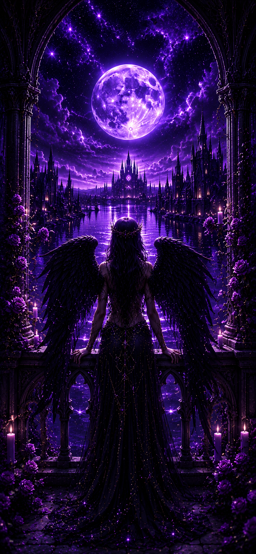 Angelo Oscuro – Bundle 7 Sfondi Fantasy Gotici per iPhone | Aesthetic Viola Celestiale