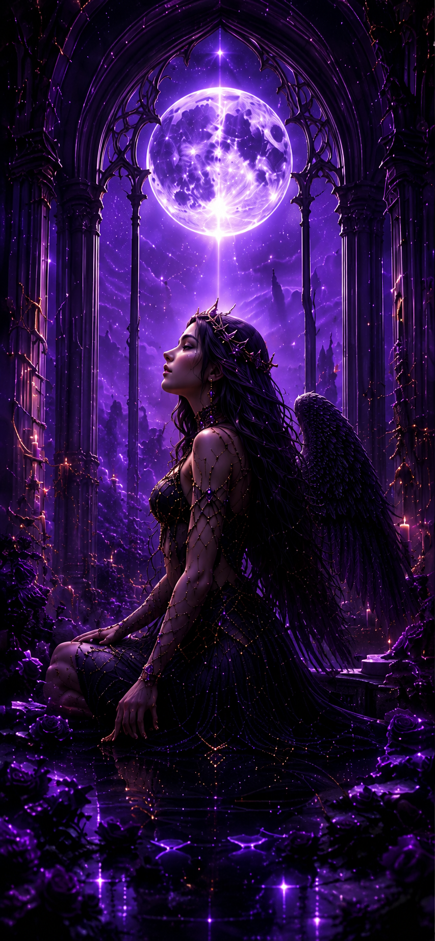 Angelo Oscuro – Bundle 7 Sfondi Fantasy Gotici per iPhone | Aesthetic Viola Celestiale