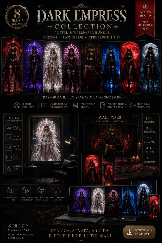 Imperatrice Oscura – Bundle 8 File ZIP | Poster Gothic Fantasy & Wallpaper PNG