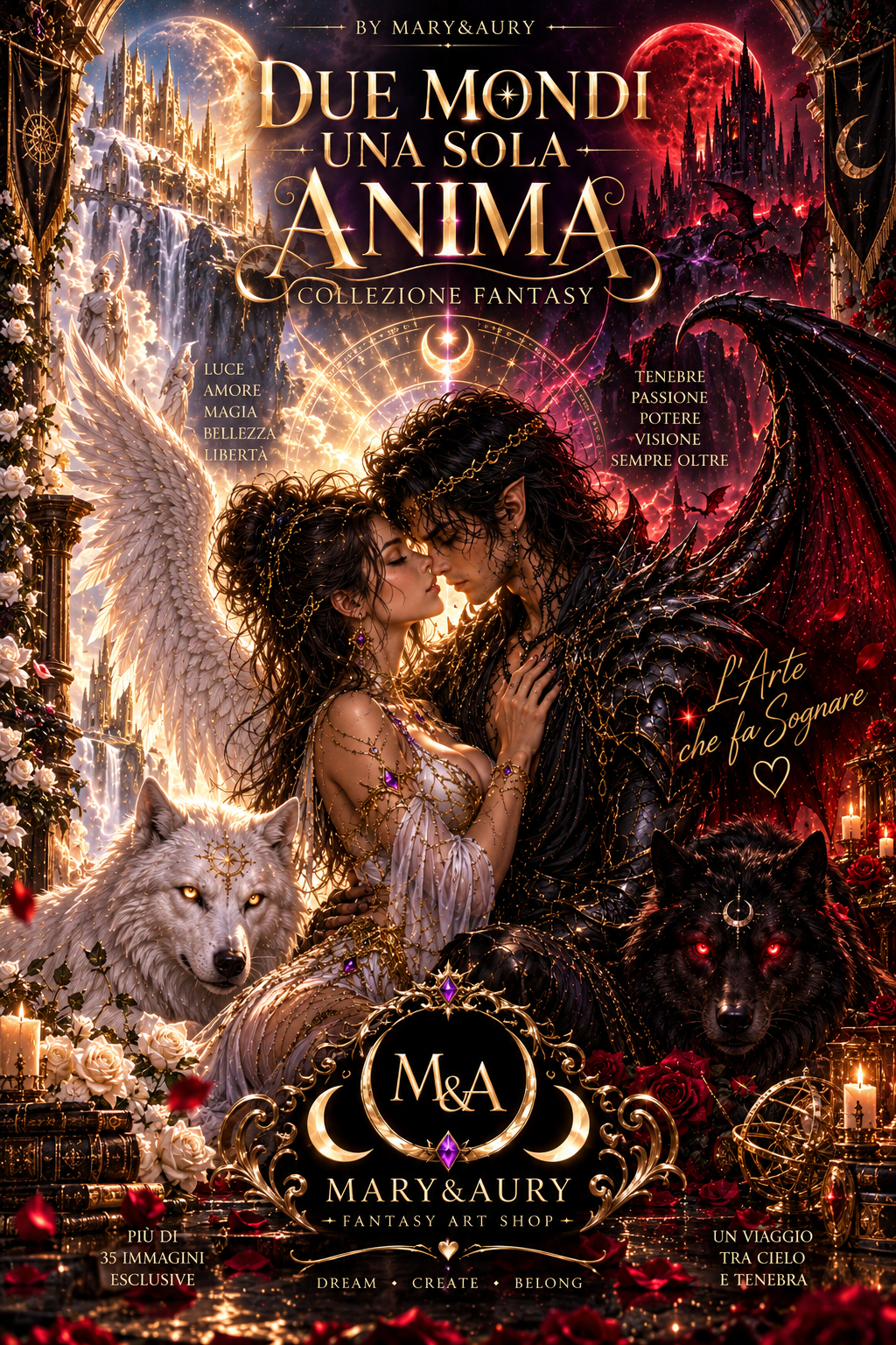 Due Mondi Una Sola Anima Collezione Fantasy di Mary & Aury – ebook fantasy illustrato tra luce, ombra, magia e realtà