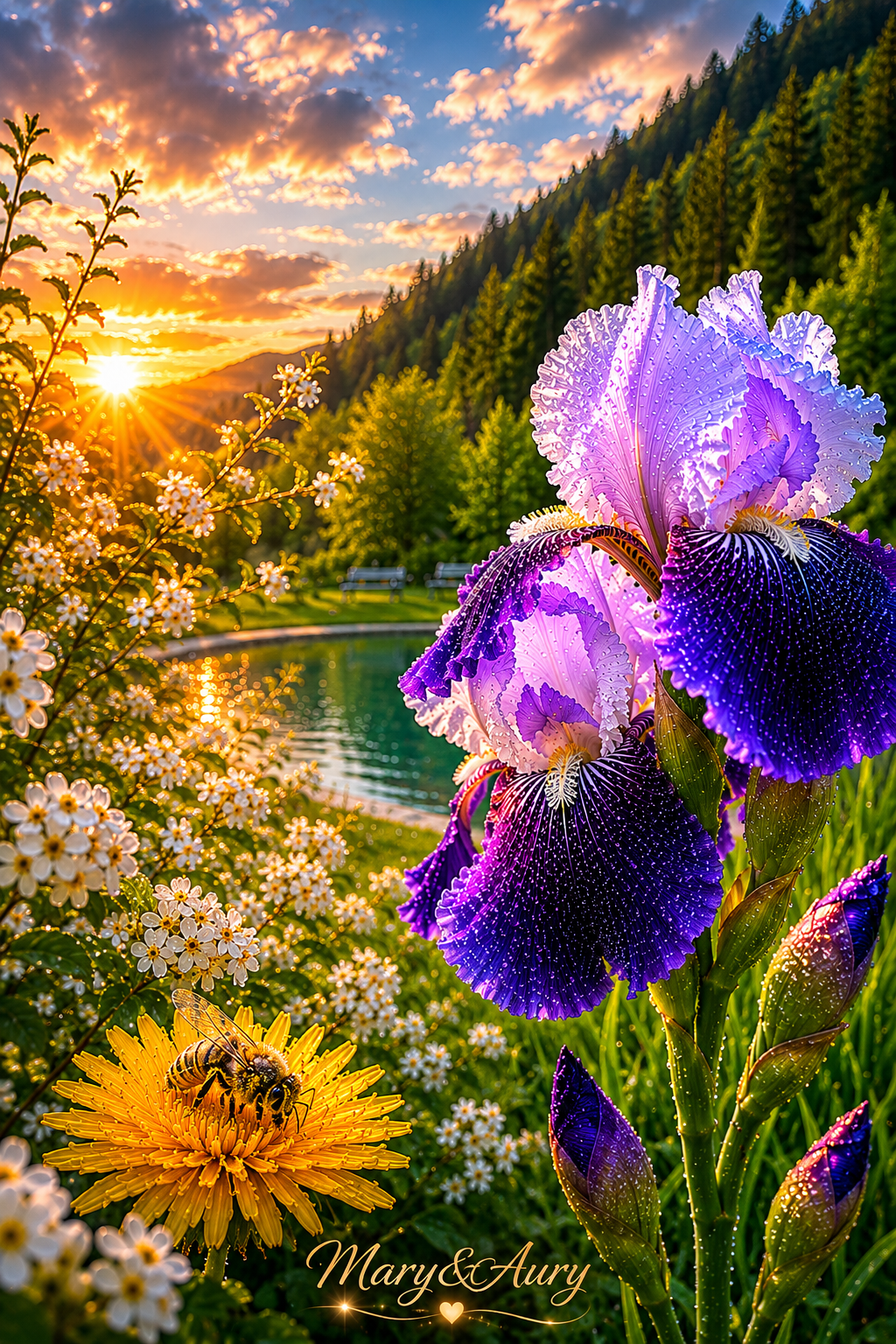 Poster Digitale Natura Tramonto & Iris Viola – Wall Art Premium | Mary&Aury
