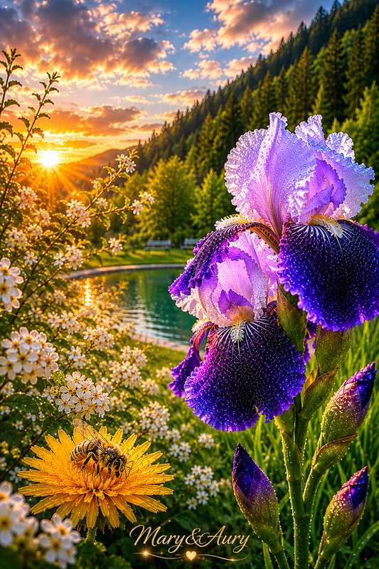 Poster Digitale Natura Tramonto & Iris Viola – Wall Art Premium | Mary&Aury