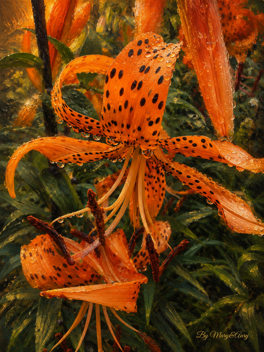 Lilie arancioni nel giardino fiorito