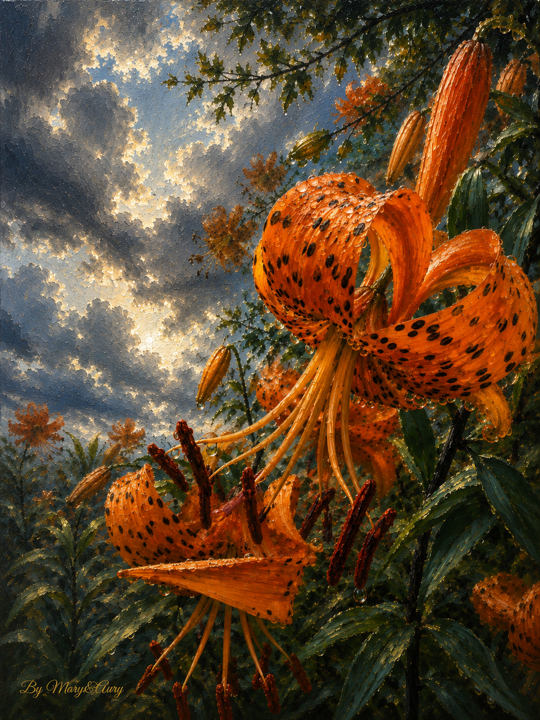 Lilium tigre sotto il cielo tempestoso