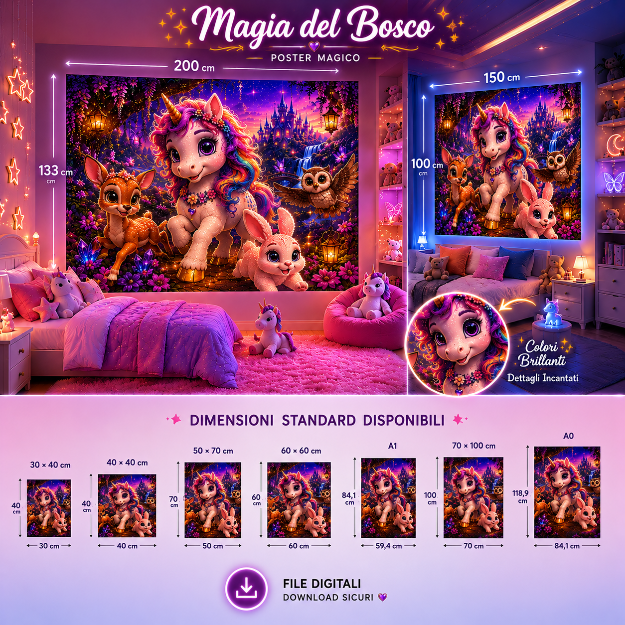 Bundle Poster Fantasy Cameretta – Unicorni & Draghi HD