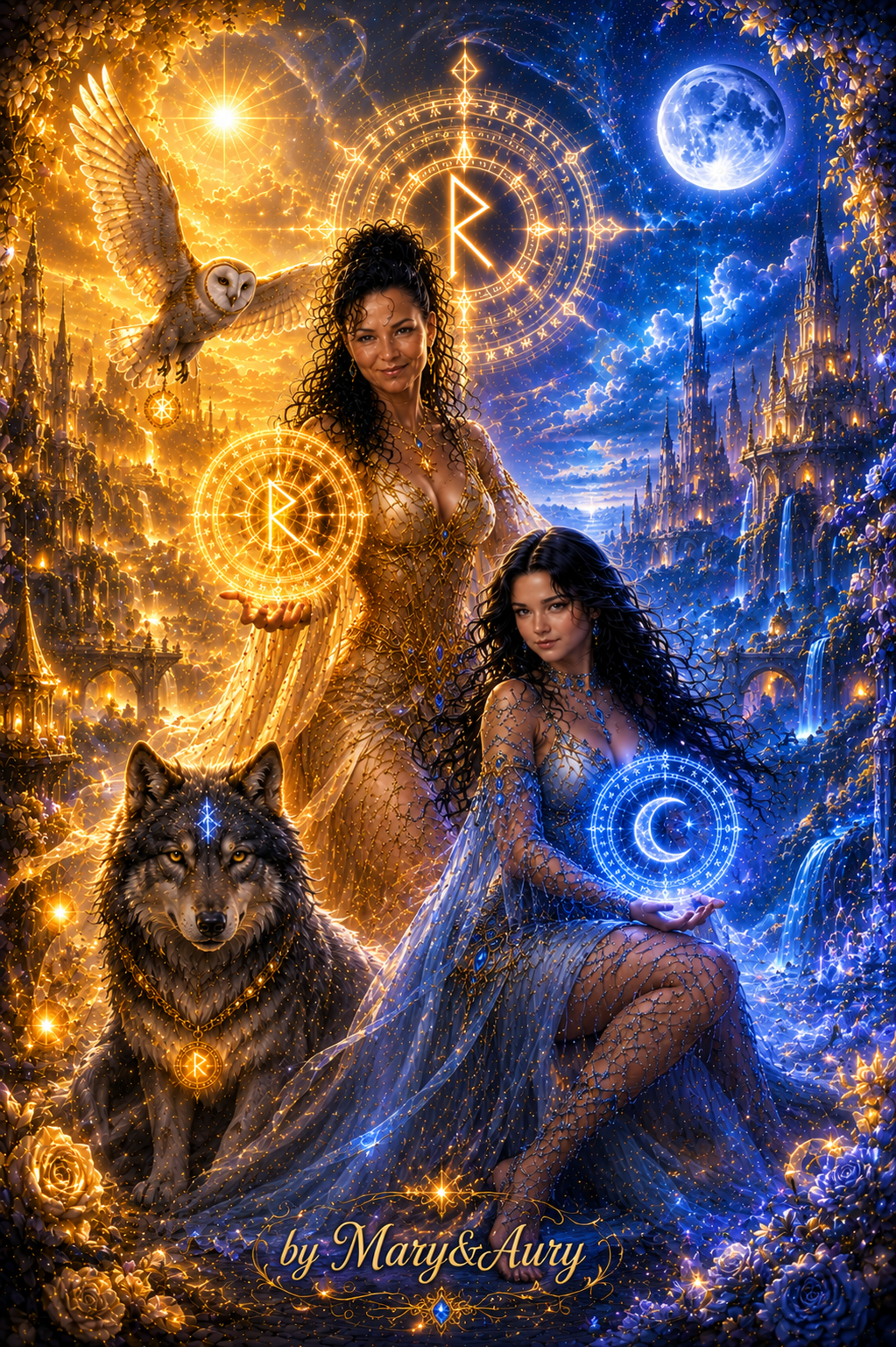Magia Dorata e Luna Blu – poster fantasy by Mary&Aury