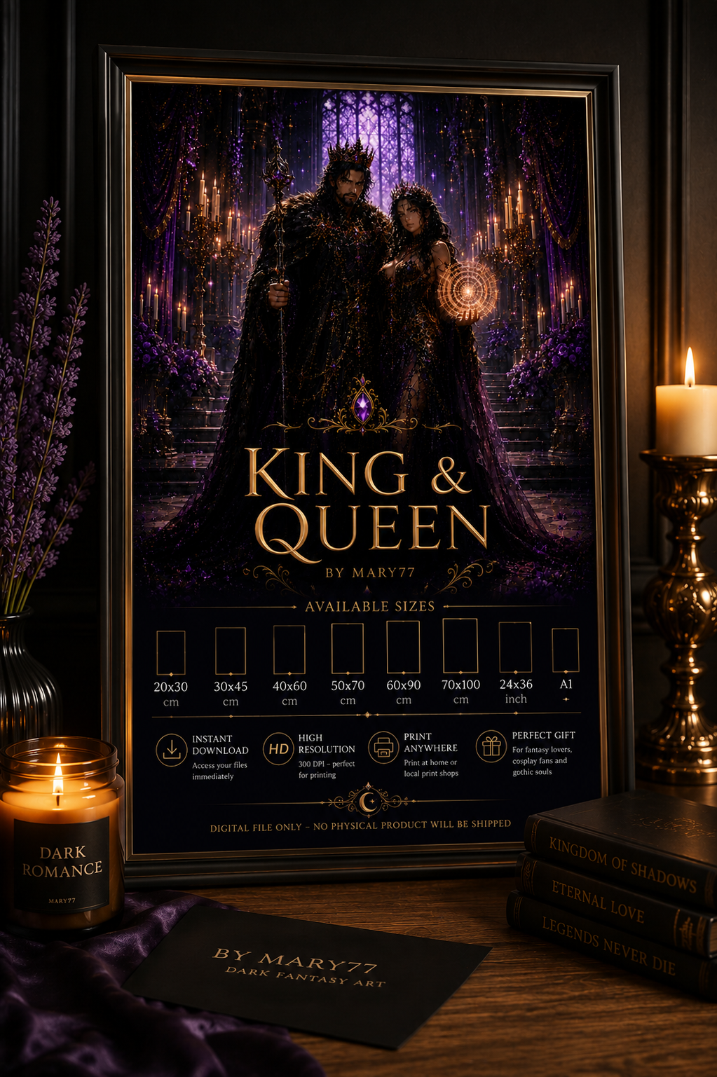 King & Queen Fantasy Poster – Gothic Royal Couple Digital Download