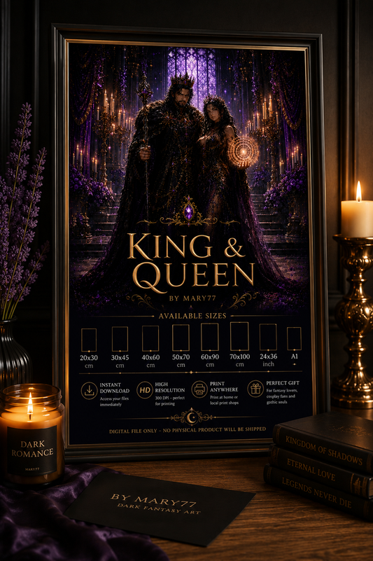King & Queen Fantasy Poster – Gothic Royal Couple Digital Download