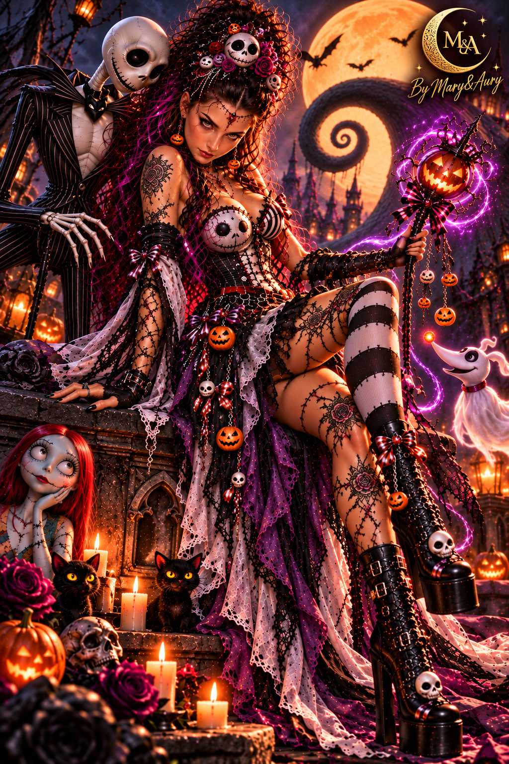 Mary Gothic Halloween wall art with purple magical glow
