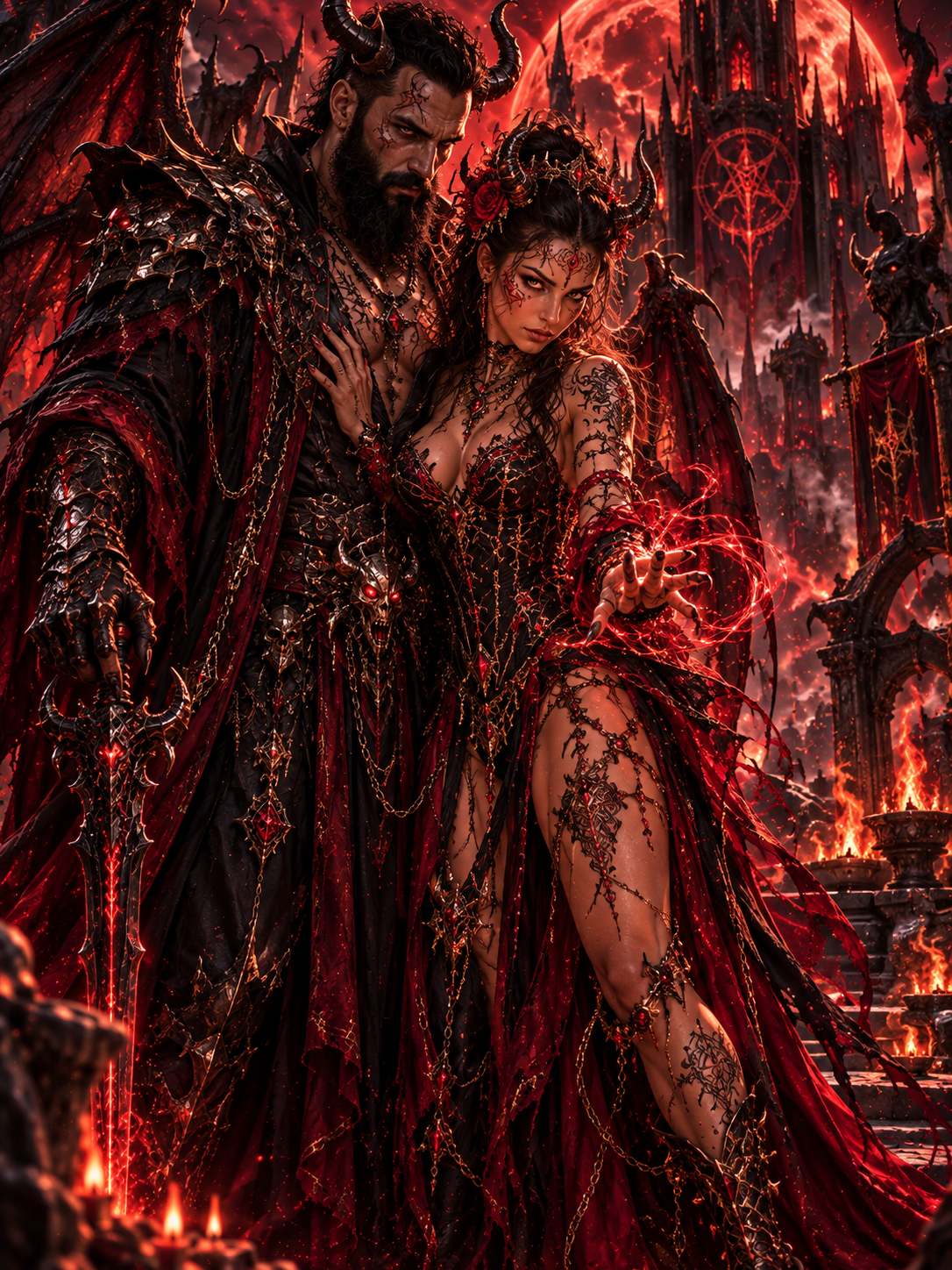 Re e Regina delle Tenebre insieme sul trono gotico rosso – By Mary&Aury
