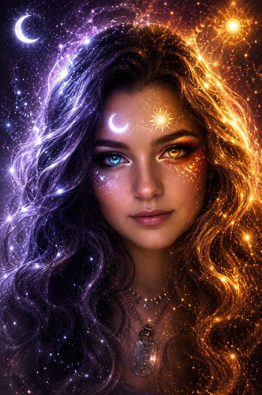 Fantasy Moon Priestess with Wolf & Phoenix | Printable Wall Art | Instant Digital Download | 5 Print Ratios | By Mary&Aury