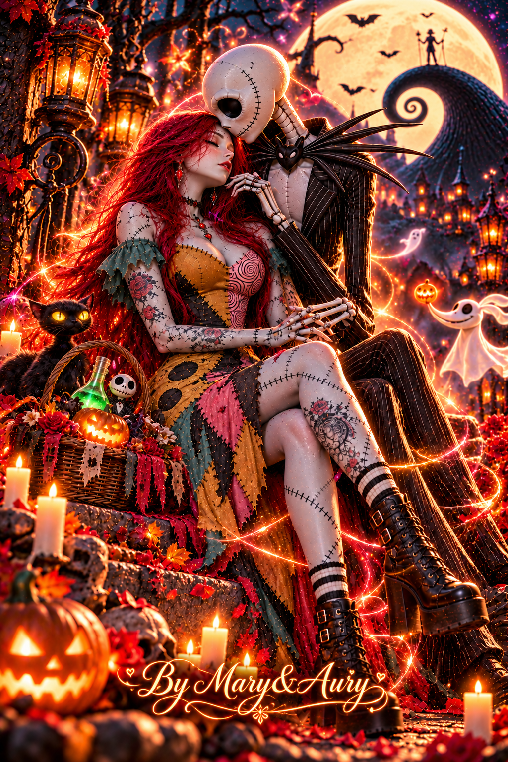 Aury & Jack Skellington – Gothic Halloween Love | Digital Wall Art