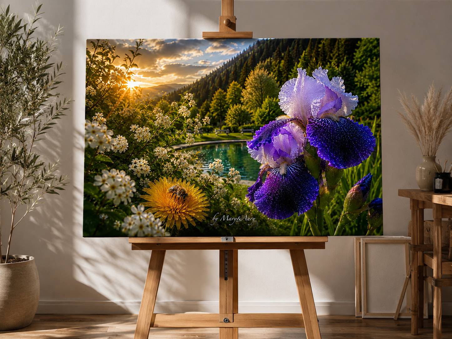 Poster Digitale Natura Tramonto & Iris Viola – Orizzontale | Mary&Aury