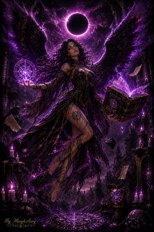 Strega alata sotto l'eclissi viola