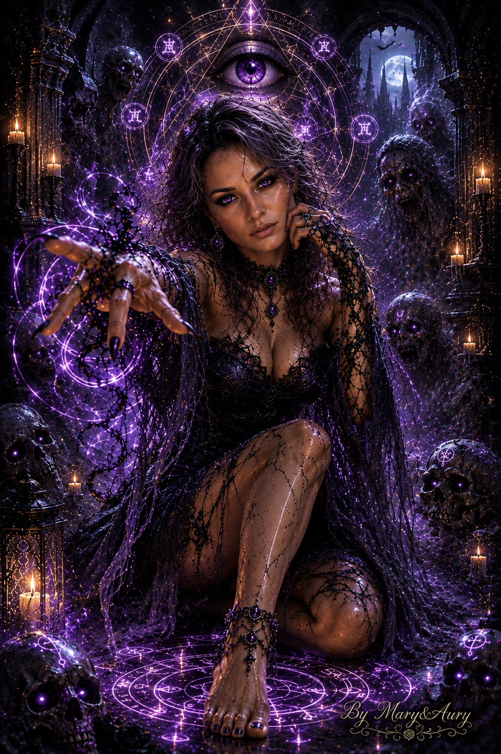 Strega gotica nel tempio arcano