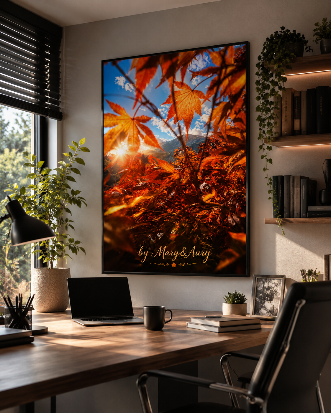 Studio accogliente con poster autunnale – mockup Mary&Aury
