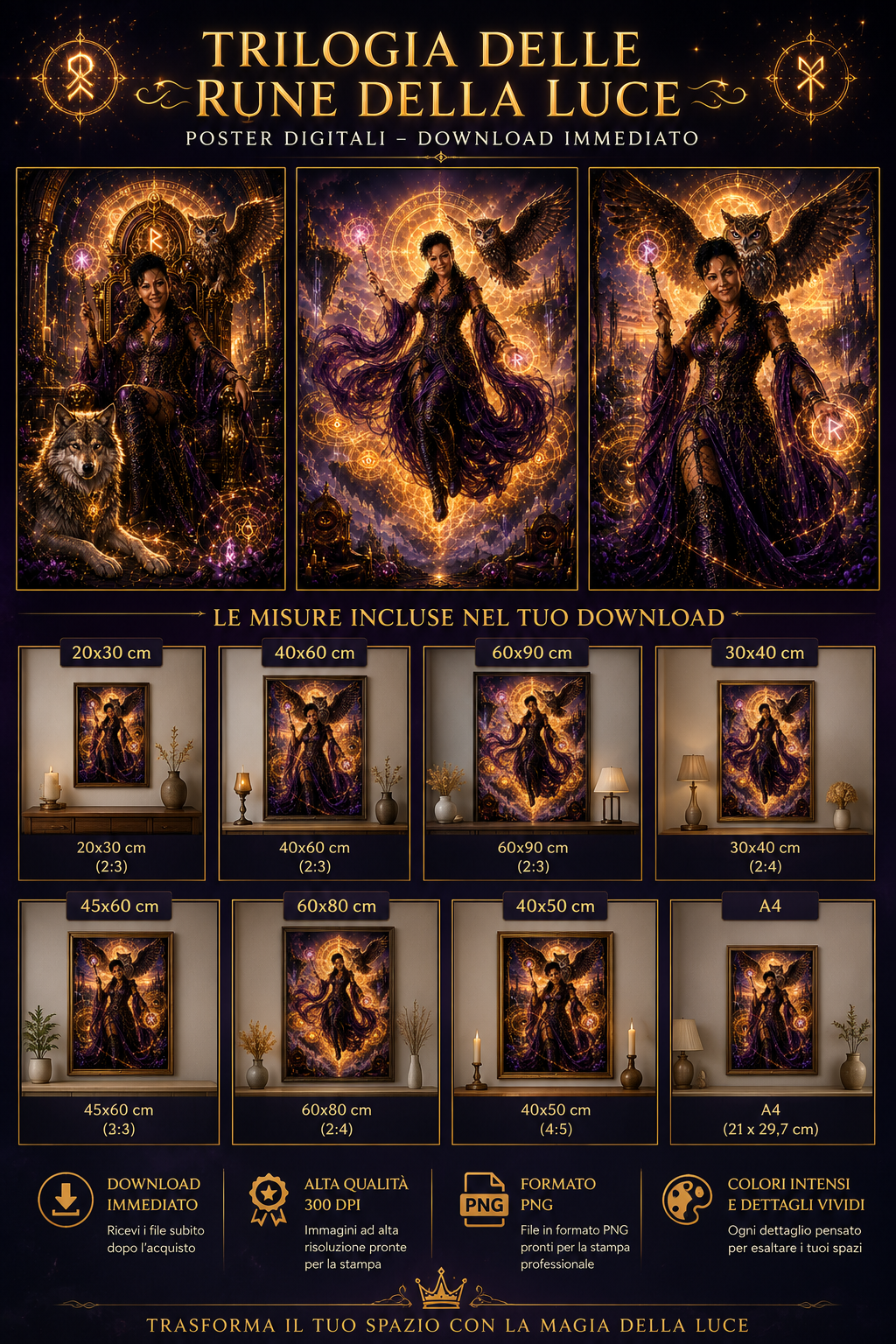 Trilogia delle Rune della Luce – Poster Fantasy Digitali | Download Immediato