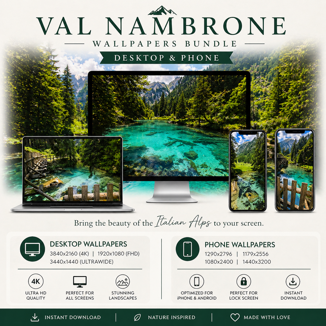 Val Nambrone Acque Cristalline – Collezione Premium di Sfondi Digitali | Dolomiti Italiane