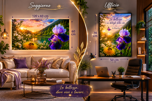 Poster Digitale Natura Tramonto & Iris Viola – Wall Art Premium | Mary&Aury