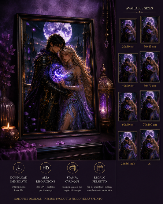 Prince and Princess – Poster Fantasy Romantico Digitale | Arte Gothica Viola HD | Download Istantaneo